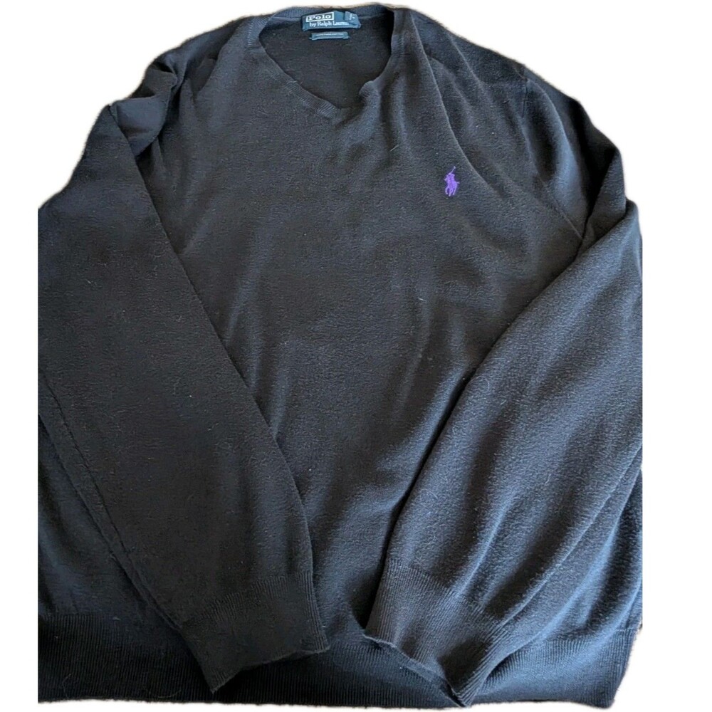 Men's Polo Ralph Lauren Light Weight Pima Cotton Black V-Neck Sweater XXL